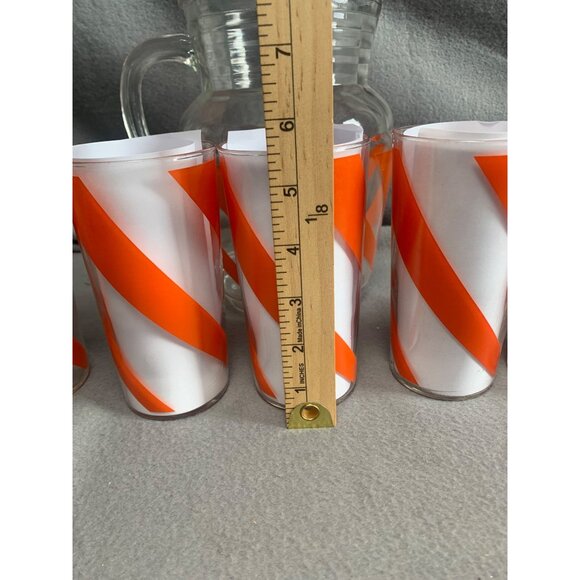 Vintage Orange Swirl 6 12oz Glasses & Pitcher Mid Century Set - Picture 6 of 13